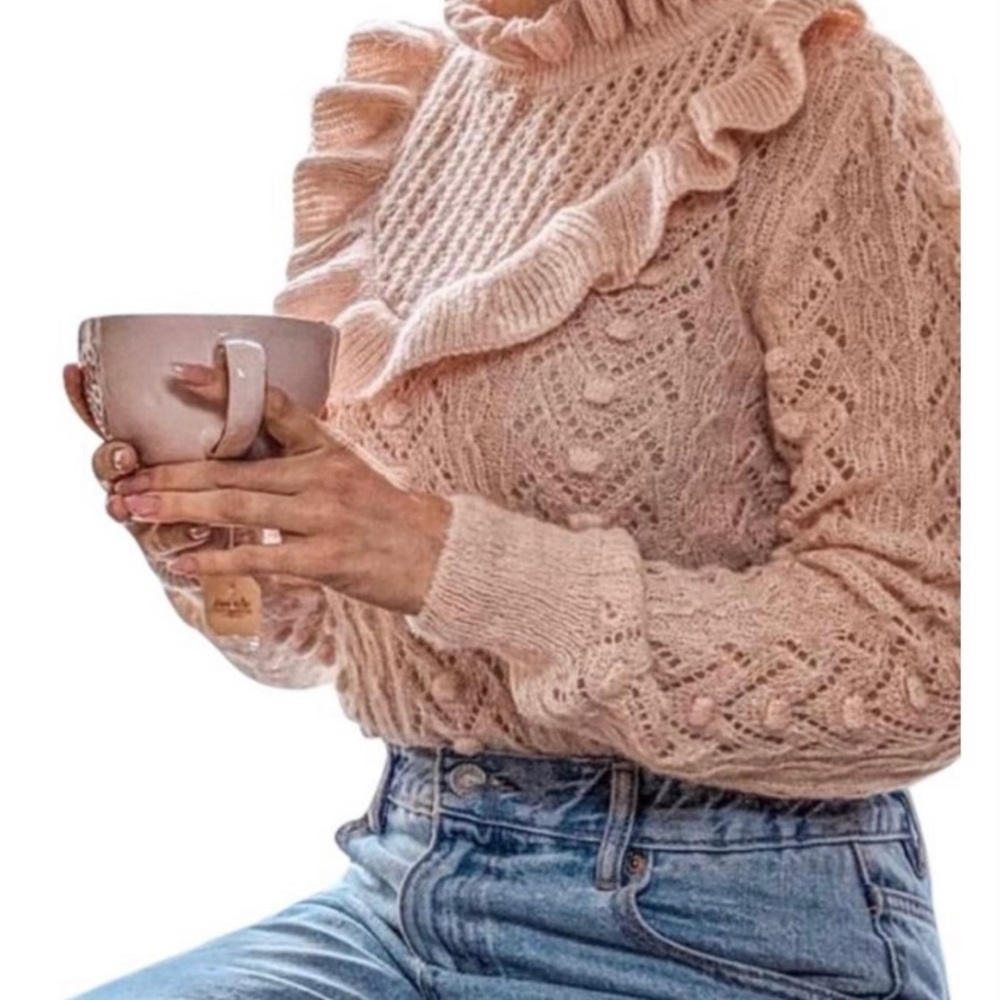 ZARA ruffle blush knit sweater